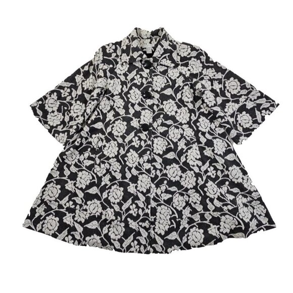 Newport News Overcoat Women's Size 12 Black White Floral Pockets Lined EUC - Picture 1 of 12